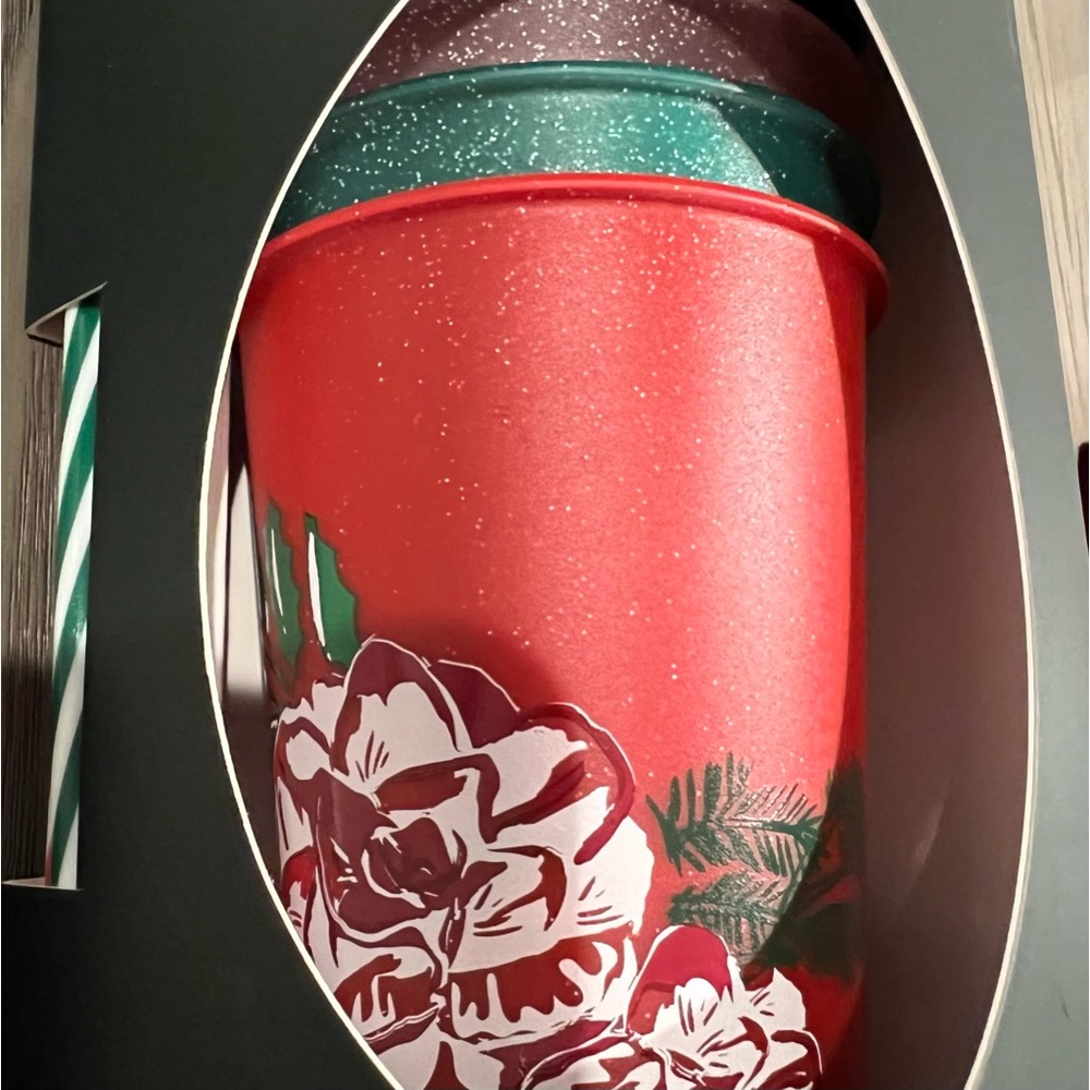 𝅺Starbucks 5 Lt.Edition Glitter Holiday Floral Reusable 24oz Cold Cups Coffee - Picture 3 of 8